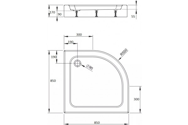 Поддон для душа Radaway Laros A Compact 85x85 четверть круга, средний