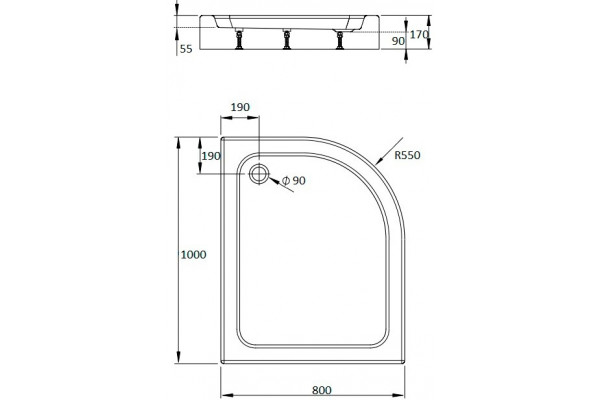 Поддон для душа Radaway Laros E Compact 100x80, L, прямоугольный-асимметричный, средний