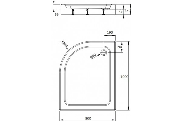Поддон для душа Radaway Laros E Compact 100x80, R, прямоугольный-асимметричный, средний