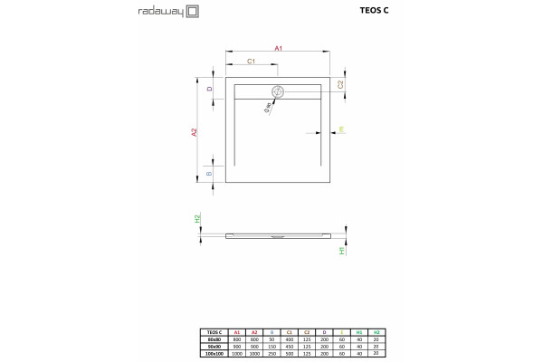Поддон для душа Radaway Teos C 100x100, black, квадратный, низкий