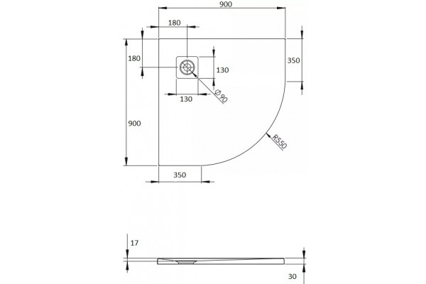 Поддон для душа Radaway Kyntos A 90x90 четверть круга, низкий