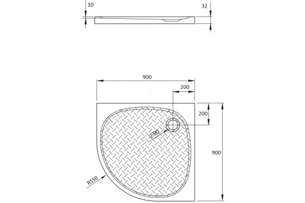 Поддон для душа Radaway Zantos A 90x90 четверть круга, низкий