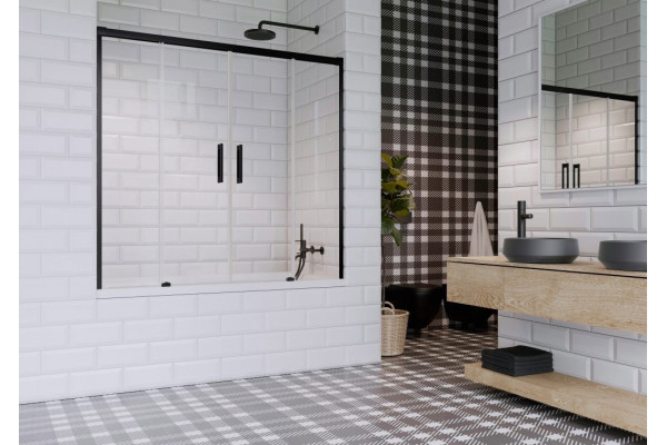 Шторка на ванну Radaway Idea Black PN DWD 140 раздвижная, стекло прозрачное