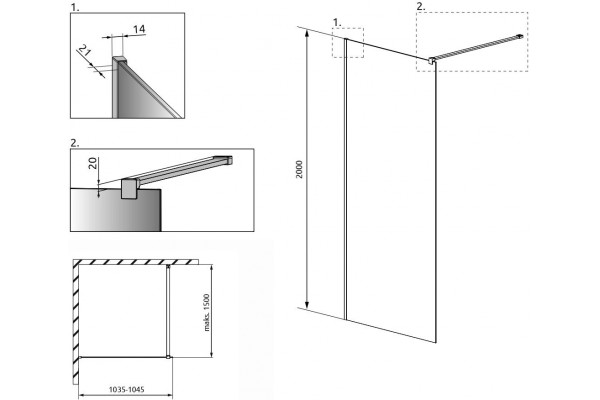 Душевая перегородка Radaway Modo New Black II Frame 105 стекло прозрачное, профиль черный