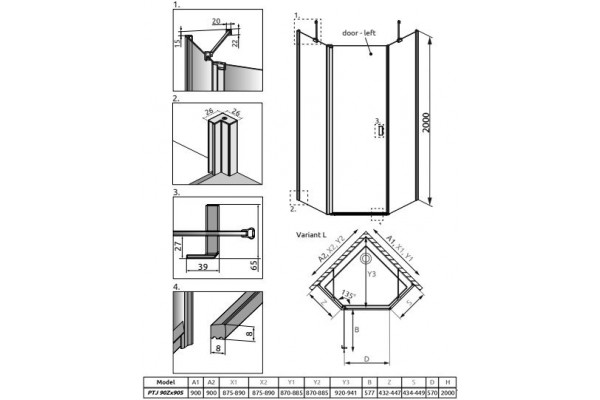 Душевой уголок Radaway Nes Black PTJ 90x90, L, двери распашные, стекло прозрачное
