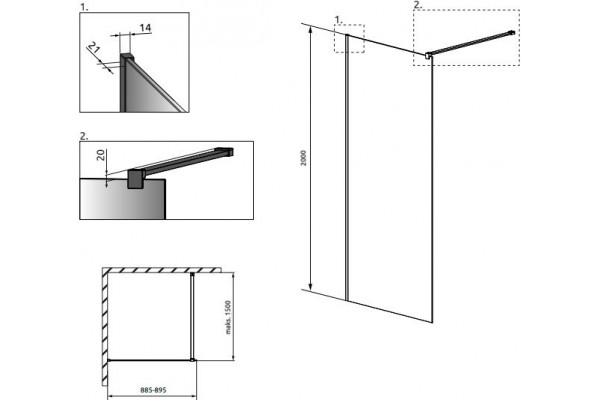 Душевая перегородка Radaway Modo New Black II Frame 90 стекло прозрачное, профиль черный