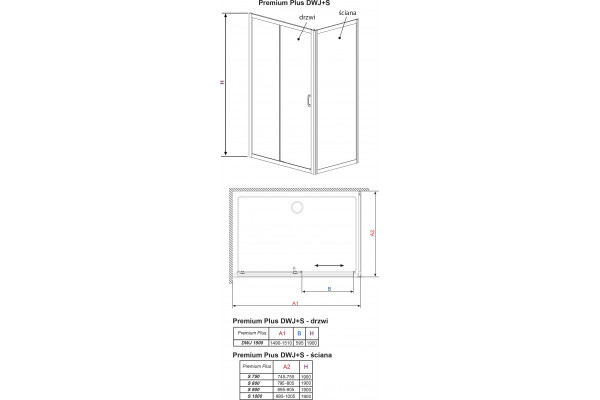 Душевой уголок Radaway Premium Plus DWJ+S 150x75 прозрачное стекло прямоугольный, двери раздвижные