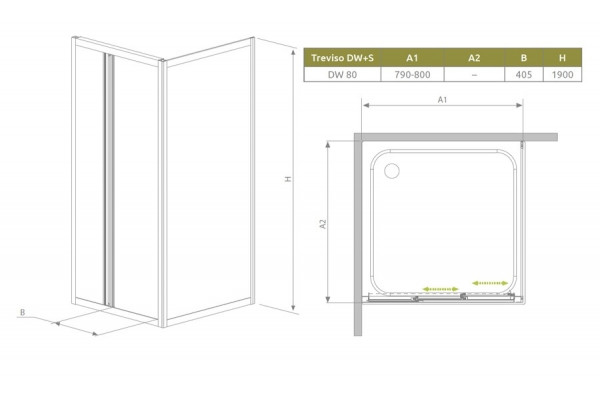 Душевой уголок Radaway Treviso DW+S 80x75 коричневое стекло прямоугольный, двери раздвижные
