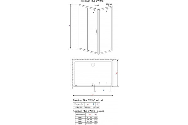 Душевой уголок Radaway Premium Plus DWJ+S 100x75 прозрачное стекло прямоугольный, двери раздвижные