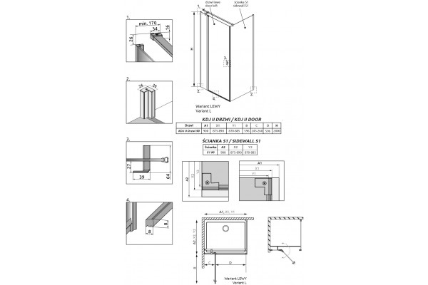 Душевой уголок Radaway Nes KDJ II 90x90 L прямоугольный, двери распашные
