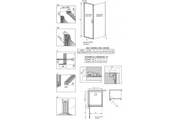 Душевой уголок Radaway Nes Black KDJ I 90x90 L прямоугольный, двери распашные
