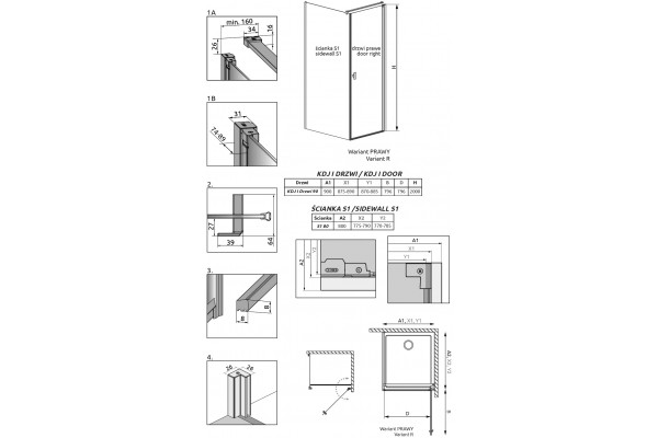 Душевой уголок Radaway Nes Black KDJ I 90x80 R прямоугольный, двери распашные