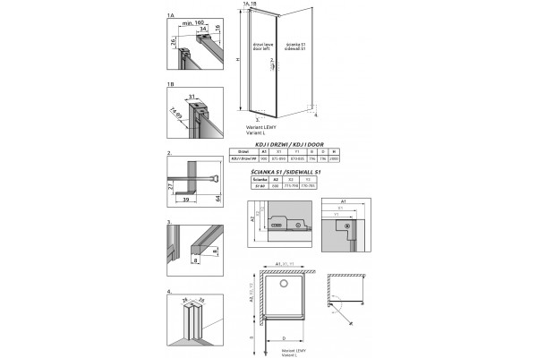 Душевой уголок Radaway Nes Black KDJ I 90x80 L прямоугольный, двери распашные