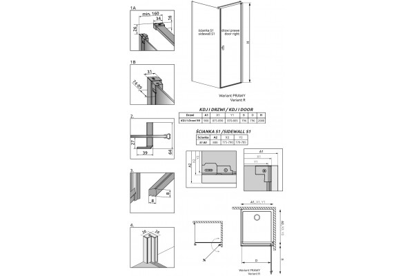 Душевой уголок Radaway Nes KDJ I 90x80 R прямоугольный, двери распашные