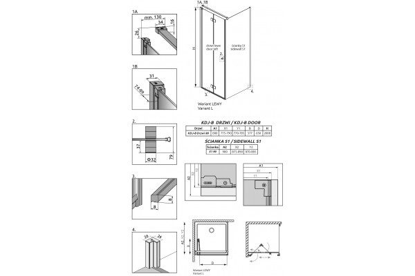 Душевой уголок Radaway Nes KDJ B 80x90 L прямоугольный, стекло прозрачное
