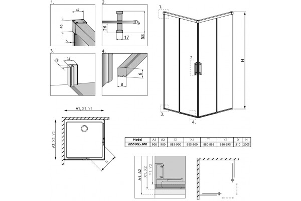 Душевой уголок Radaway Idea Black KDD 90x90 квадратный, двери раздвижные