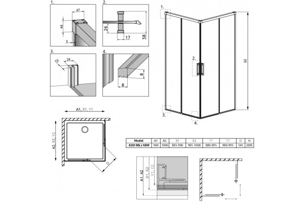 Душевой уголок Radaway Idea Black KDD 90x100 прямоугольный, с покрытием анти-капля