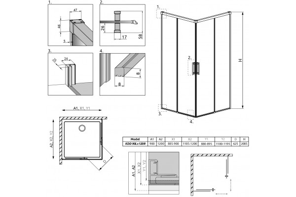 Душевой уголок Radaway Idea Black KDD 90x120 прямоугольный, двери раздвижные