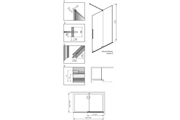 Душевая перегородка Radaway Furo Gold Walk-in 10106538-09-01R двери раздвижные, стекло прозрачное