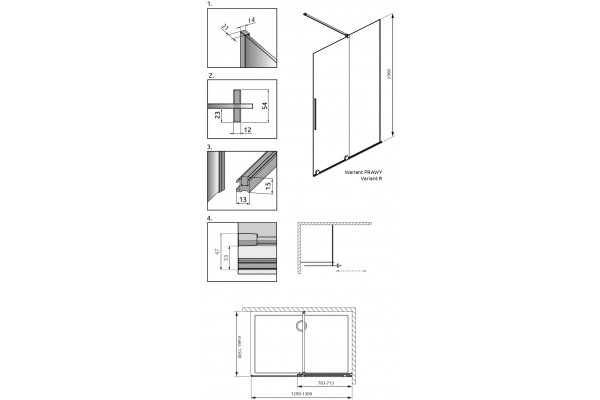 Душевая перегородка Radaway Furo Black Walk-in 10106688-54-01R двери раздвижные, стекло прозрачное