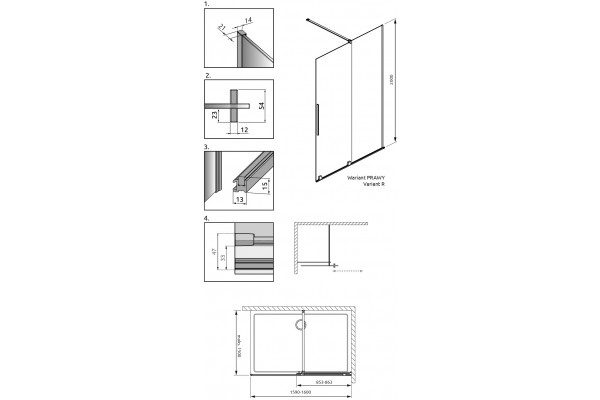 Душевая перегородка Radaway Furo Black Walk-in 10106838-54-01R двери раздвижные, стекло прозрачное