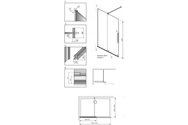 Душевая перегородка Radaway Furo Black Walk-in 10106788-54-01L двери раздвижные, стекло прозрачное