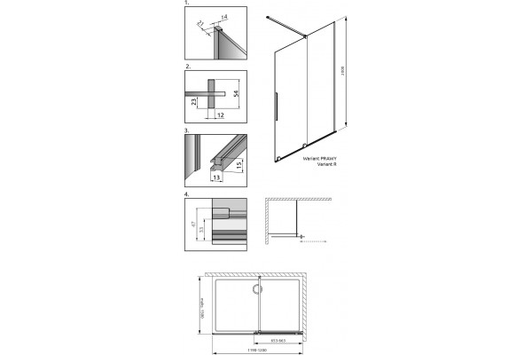 Душевая перегородка Radaway Furo Black Walk-in 10106638-54-01R двери раздвижные, стекло прозрачное