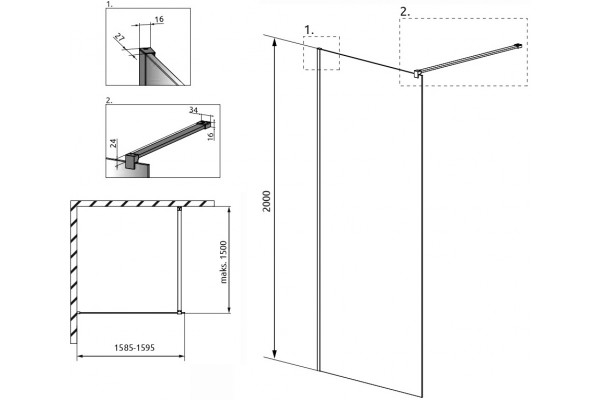 Душевая перегородка Radaway Modo X Black II Frame 160 стекло прозрачное, профиль черный