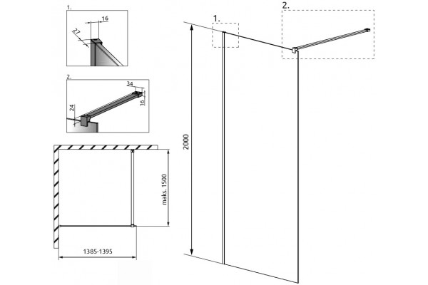 Душевая перегородка Radaway Modo X Black II Frame 140 стекло прозрачное, профиль черный
