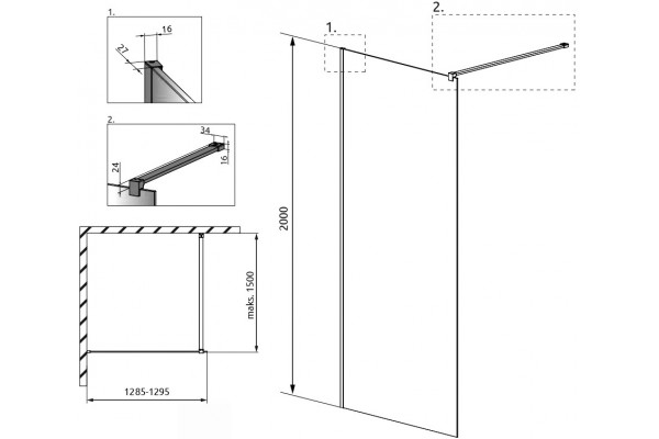 Душевая перегородка Radaway Modo X Black II Frame 130 стекло прозрачное, профиль черный