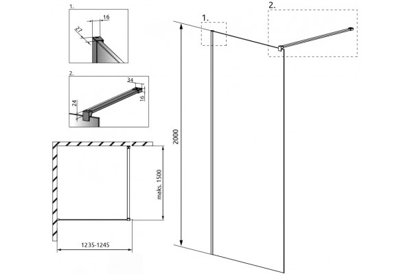 Душевая перегородка Radaway Modo X Black II Frame 125 стекло прозрачное, профиль черный