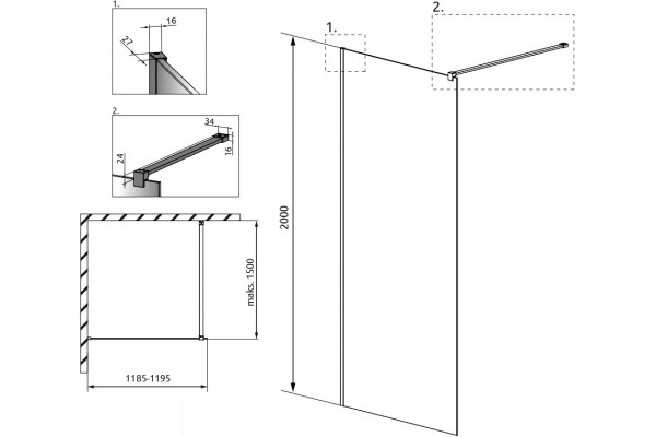 Душевая перегородка Radaway Modo X Black II Frame 120 стекло прозрачное, профиль черный