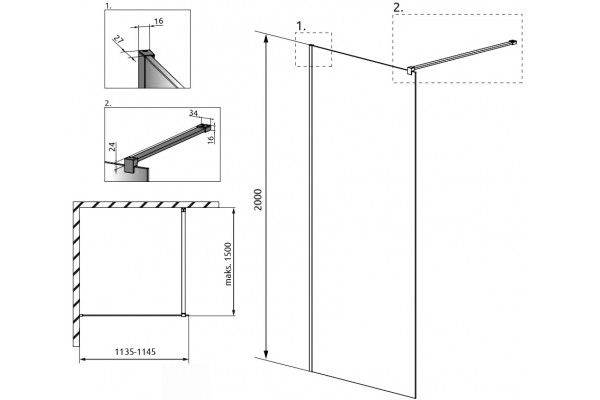 Душевая перегородка Radaway Modo X Black II Frame 115 стекло прозрачное, профиль черный