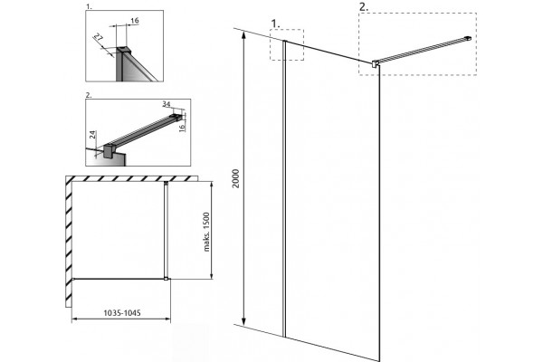 Душевая перегородка Radaway Modo X Black II Frame 105 стекло прозрачное, профиль черный
