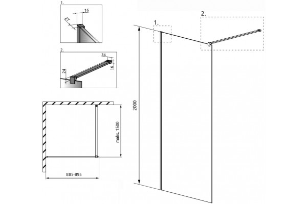 Душевая перегородка Radaway Modo X Black II Frame 90 стекло прозрачное, профиль черный