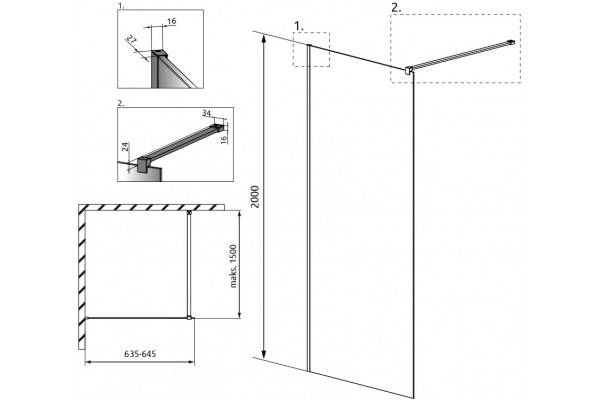 Душевая перегородка Radaway Modo X Black II Frame 65 стекло прозрачное, профиль черный