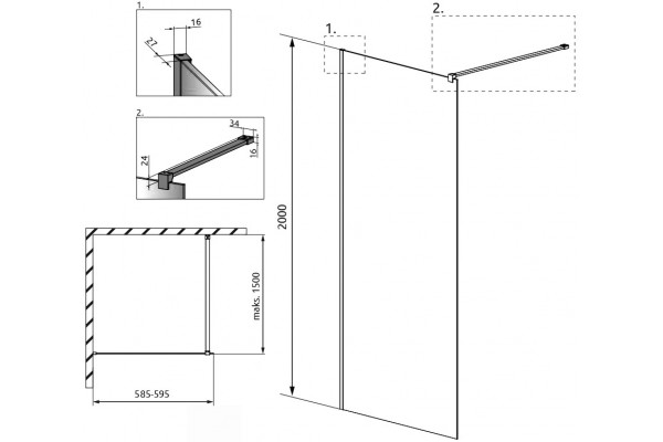 Душевая перегородка Radaway Modo X Black II Frame 60 стекло прозрачное, профиль черный
