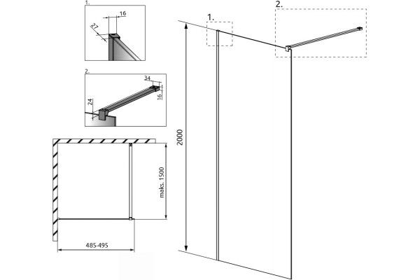 Душевая перегородка Radaway Modo X Black II Frame 50 стекло прозрачное, профиль черный