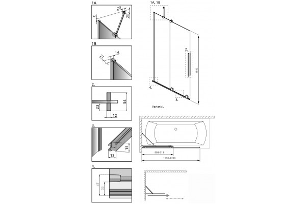 Шторка на ванну Radaway Furo PND II 10109888-01-01L раздвижная, стекло прозрачное