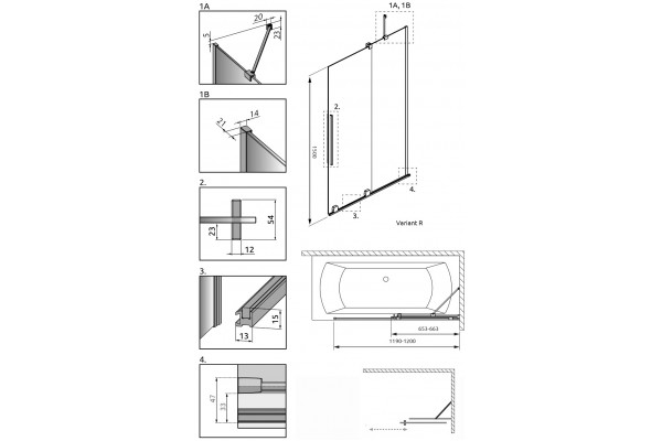 Шторка на ванну Radaway Furo PND II 10109638-01-01R раздвижная, стекло прозрачное
