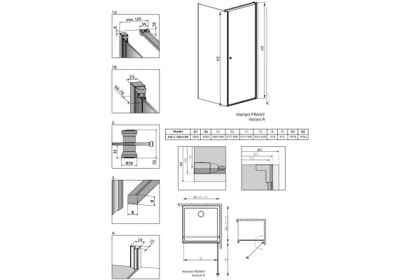 Душевой уголок Radaway EOS KDJ I 100x100 R квадратный, двери распашные