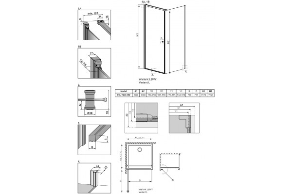Душевой уголок Radaway EOS KDJ I 80x100 L прямоугольный, двери распашные