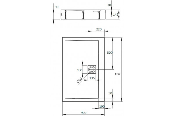 Поддон для душа Radaway Argos D90x110 прямоугольный, низкий