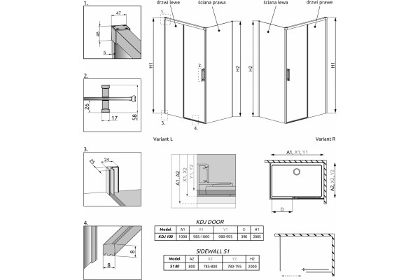 Душевой уголок Radaway Idea Black KDJ 100x80 R прямоугольный, двери раздвижные