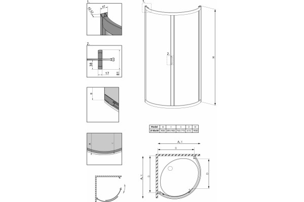 Душевой уголок Radaway Premium Plus B 90x190 матовое стекло полукруглый, двери раздвижные