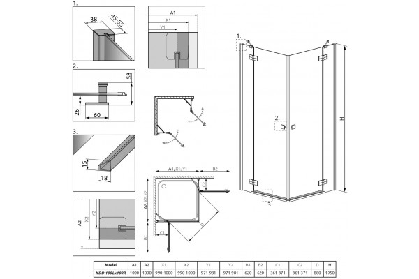 Душевой уголок Radaway Almatea KDD 100x100 квадратный, двери распашные