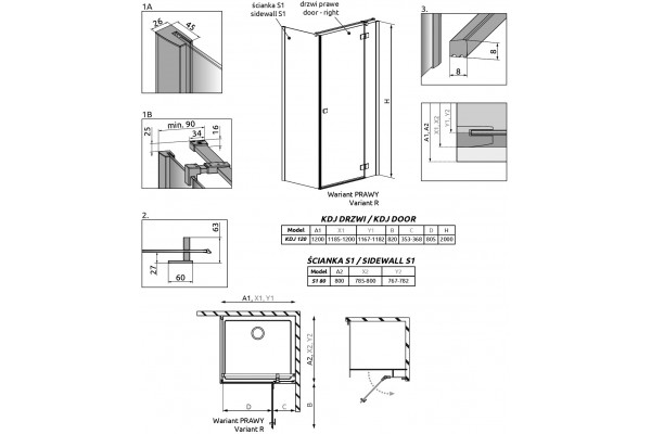 Душевой уголок Radaway Essenza New Black KDJ 120х80 R прямоугольный, двери распашные