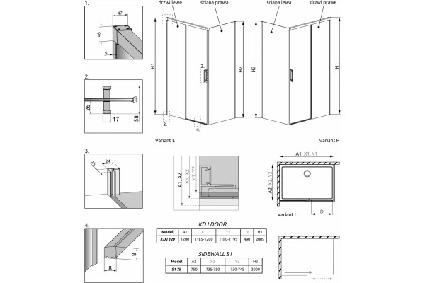 Душевой уголок Radaway Idea KDJ 120x75 L прямоугольный, двери раздвижные