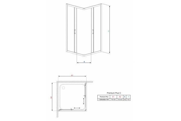 Душевой уголок Radaway Premium Plus C 80x170 прозрачное стекло квадратный, двери раздвижные