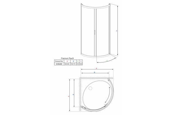 Душевой уголок Radaway Premium Plus B 90x190 стекло графит полукруглый, двери раздвижные